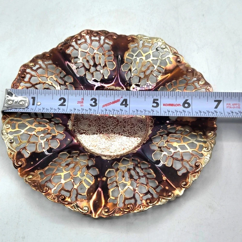 Queen‎ Anne Royal Party Dish w/Spoon Glass Bowl Gold Color Silver Plated England